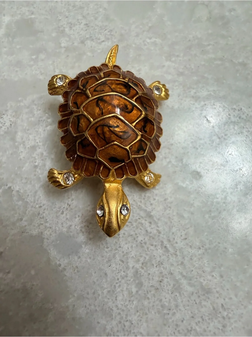 Premier Designs Turtle Brooch with Brown Enamel Shell & Rhinestone accents